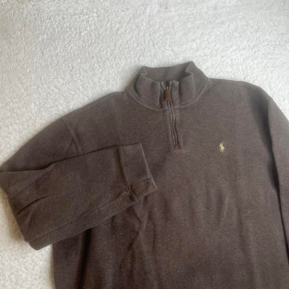 Vintage Polo Ralph Lauren men brown quarter zip pullover sweater preppy boxy xxl